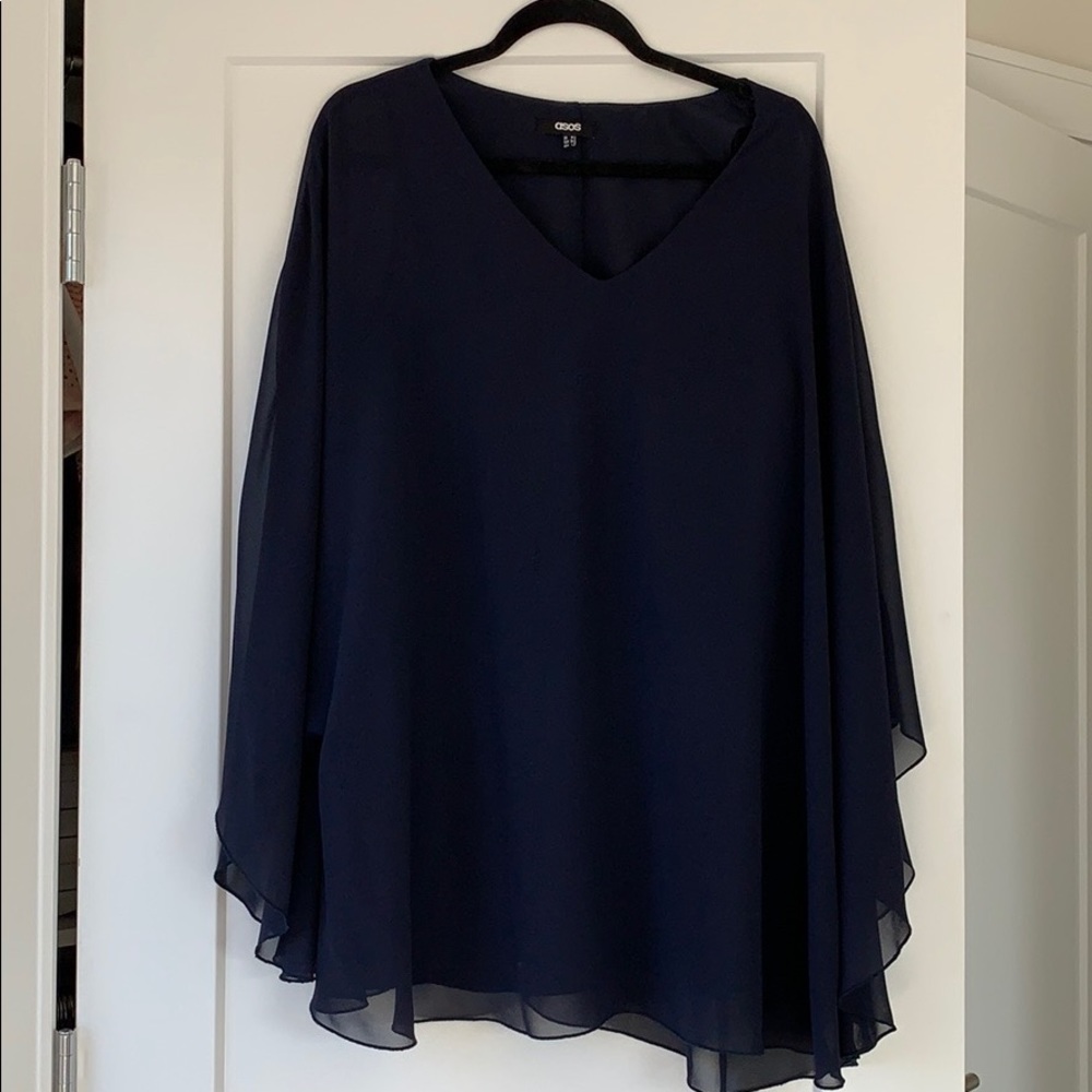 ASOS Flounce sleeve navy dress
